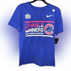 Nike Mens Chicago Cubs 2016 World Series Champs Small Blue Shirt NWT Lovable